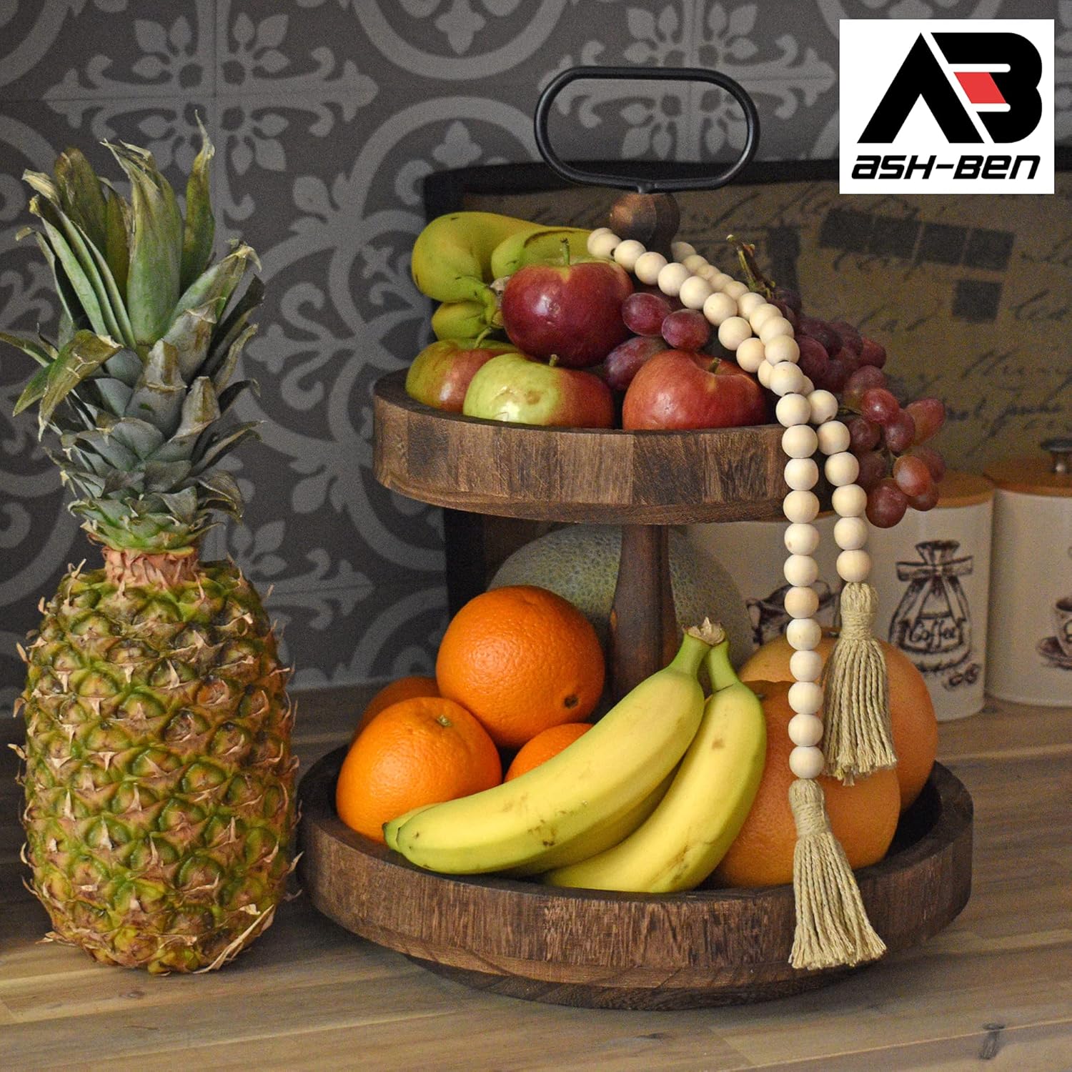 Two Tiered Rotating Wooden Tray with 10 Small & 13 Large Plates F188392
