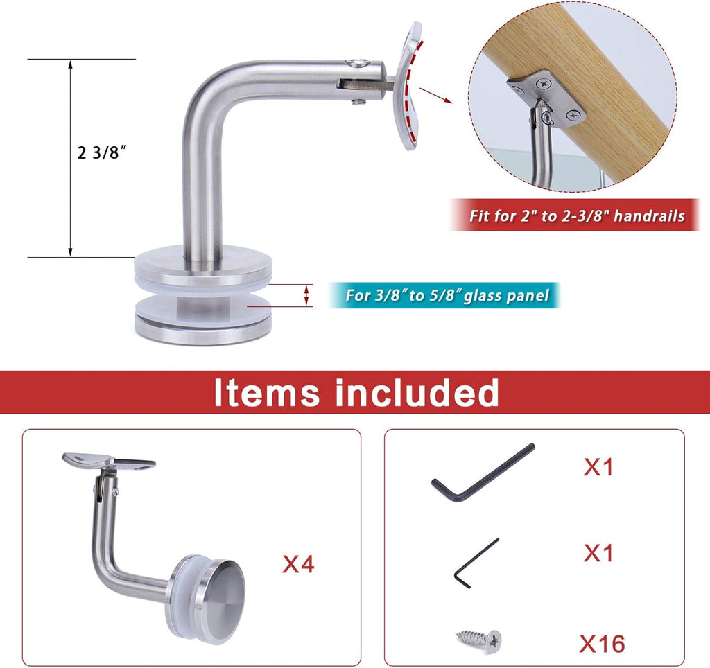 4Pack Adjustable Stainless Steel Handrail Brackets K994