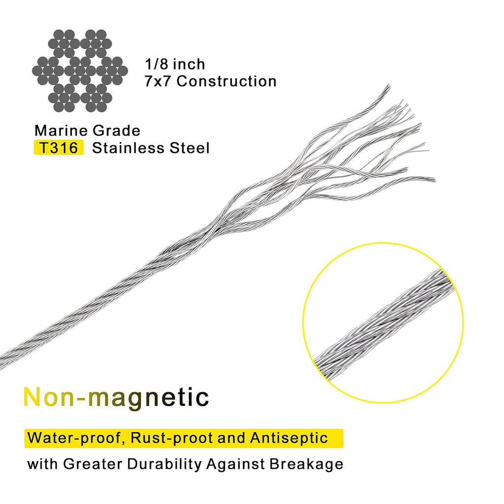 1/8 T316 Stainless Steel Cable with Cutter, 600FT Wire Rope, 7x7 Strands, Pack of 2 G3478