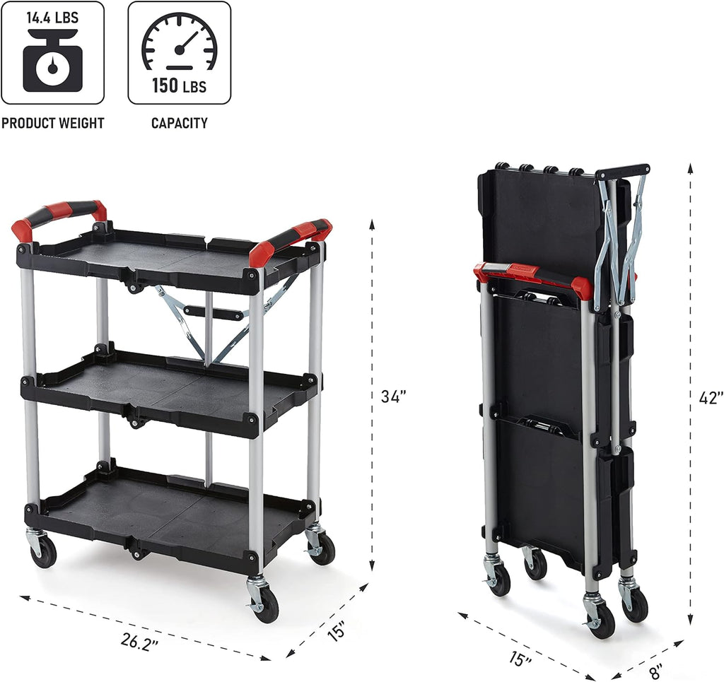 Black/Red Folding Collapsible Service Cart P414