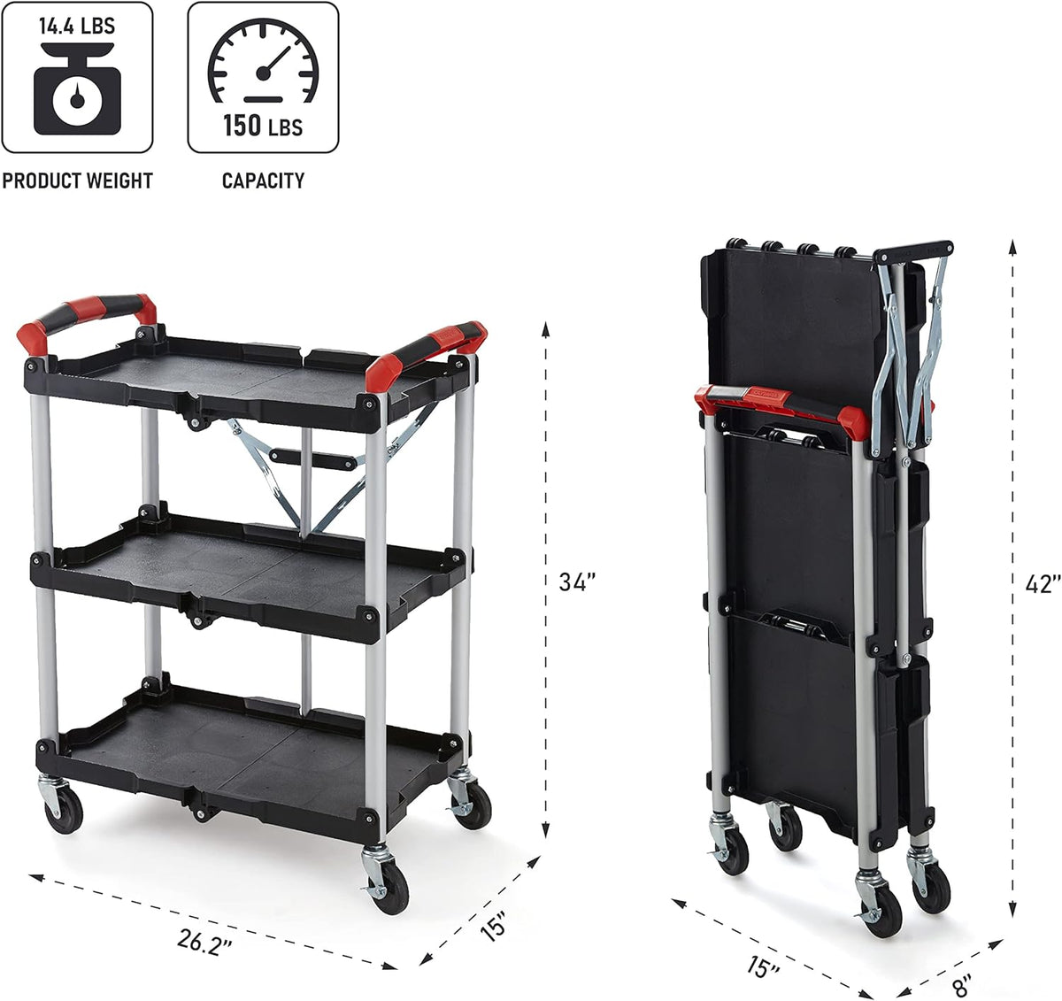 Black/Red Folding Collapsible Service Cart P414
