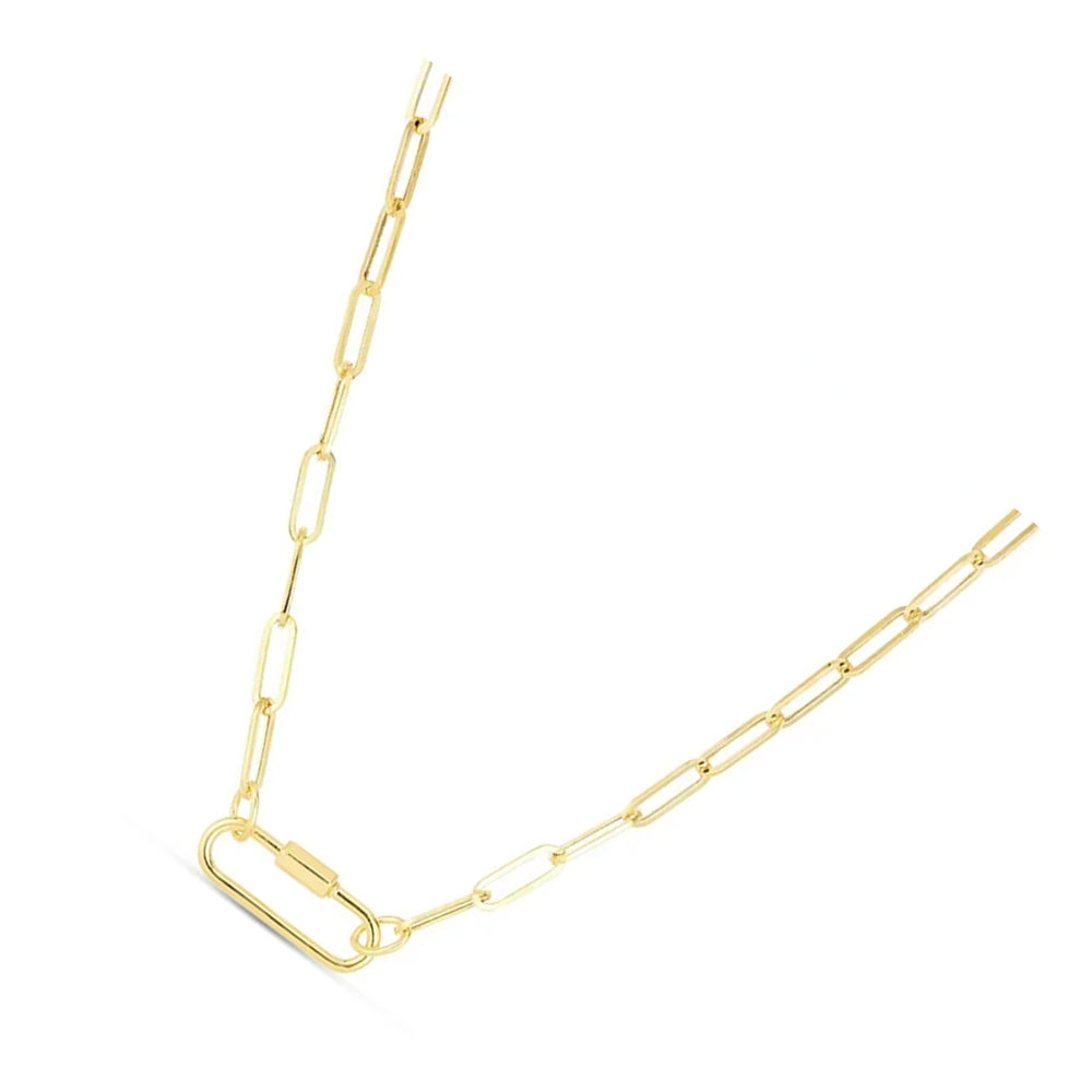 14k Yellow Gold Oval Paperclip Chain Necklace with Carabiner Clasp - 18" X5812