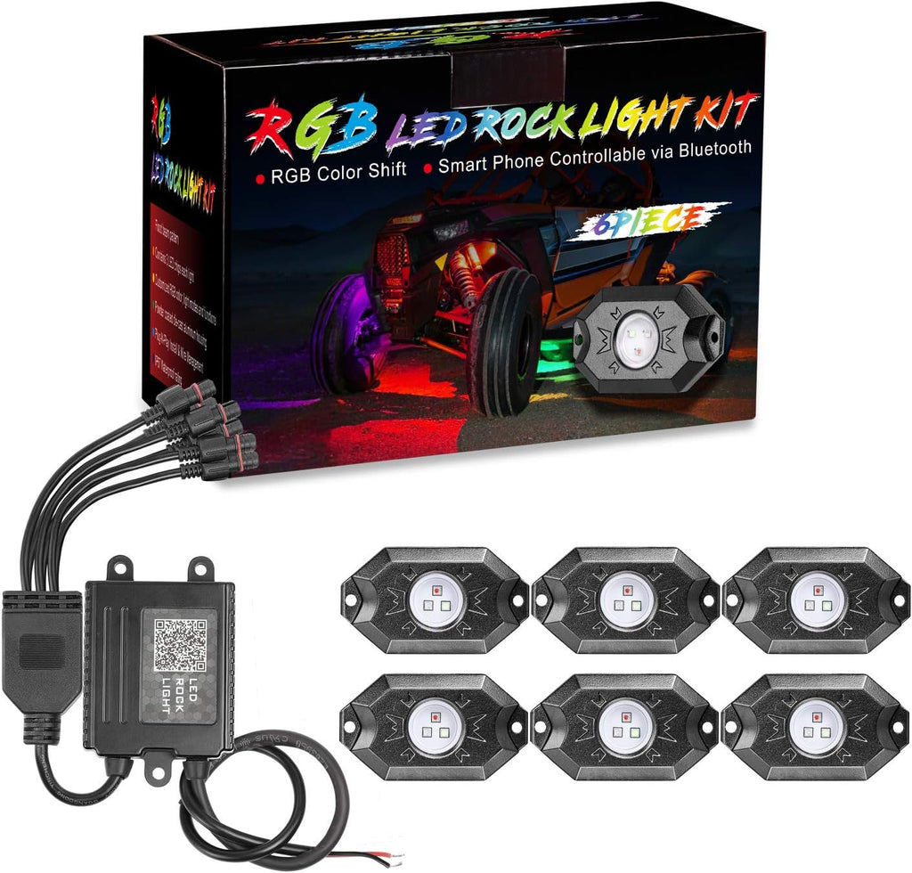 RGB LED Rock Light Kits with 6 Pods, Pack of 2 D9307