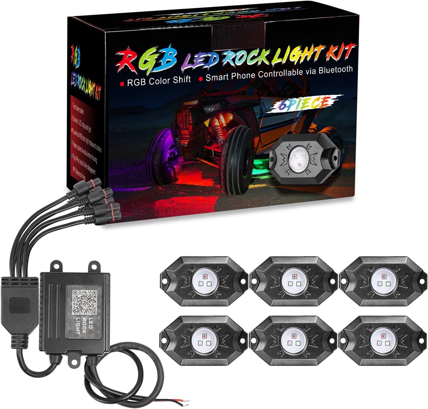 RGB LED Rock Light Kits with 6 Pods, Pack of 2 D9307