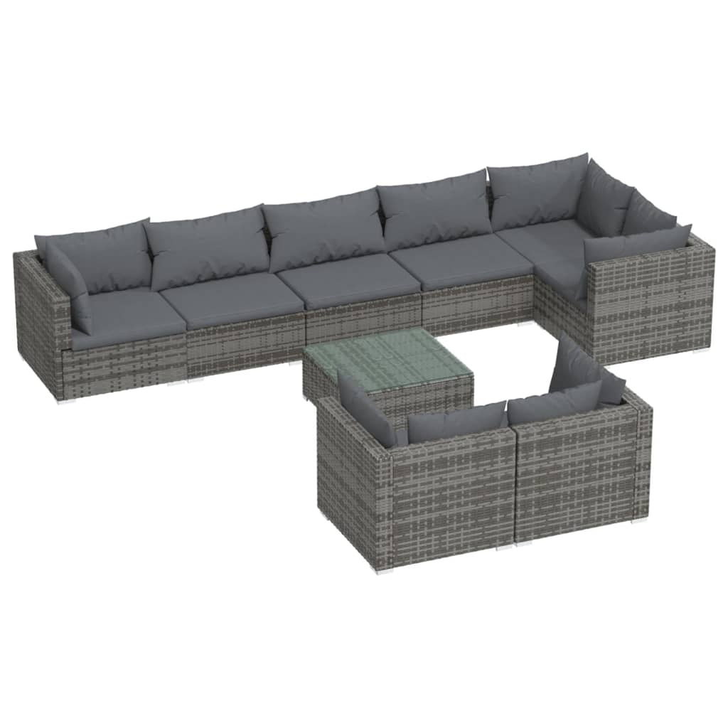 9 Piece Poly Rattan Outdoor Sectional Sofa Set with Anthracite Cushions Steel Frame B6236