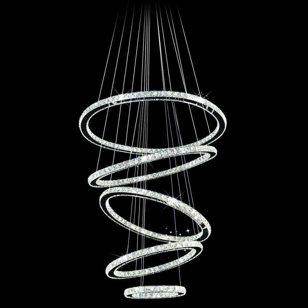 Crystal LED Pendant Chandelier with Stainless Steel Cable 5 Rings J707250
