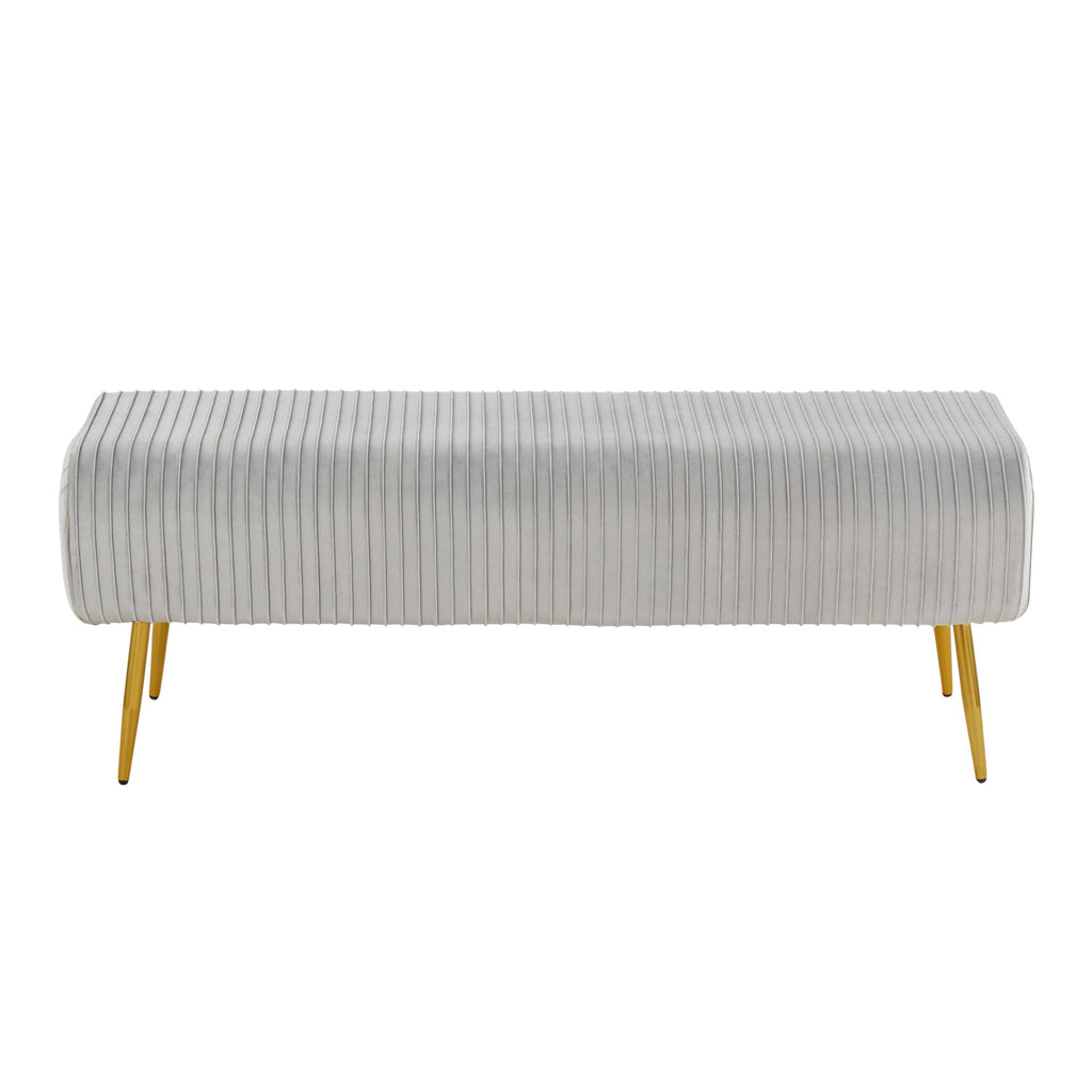 Silver Velvet and Gold Steel Pleated Bench U8512