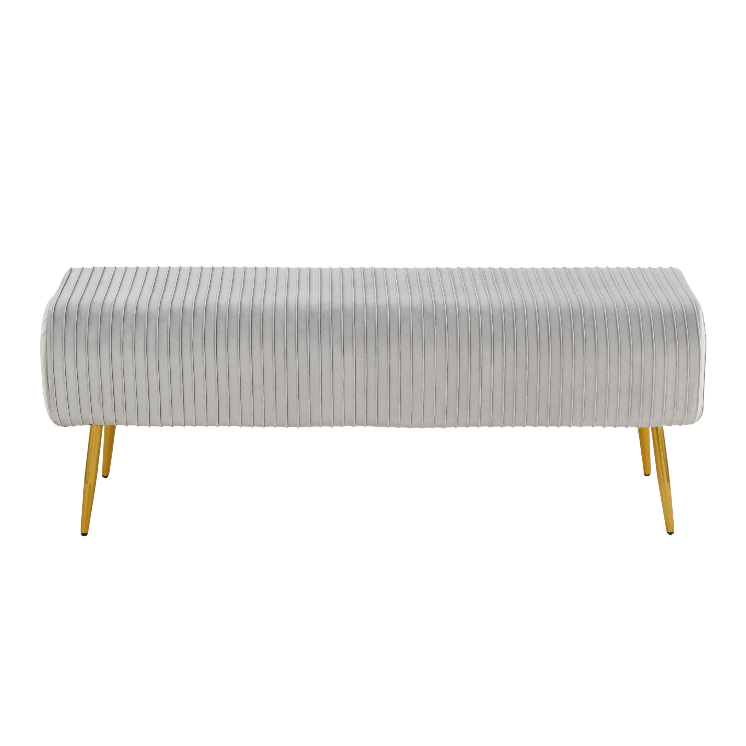 Silver Velvet and Gold Steel Pleated Bench U8512
