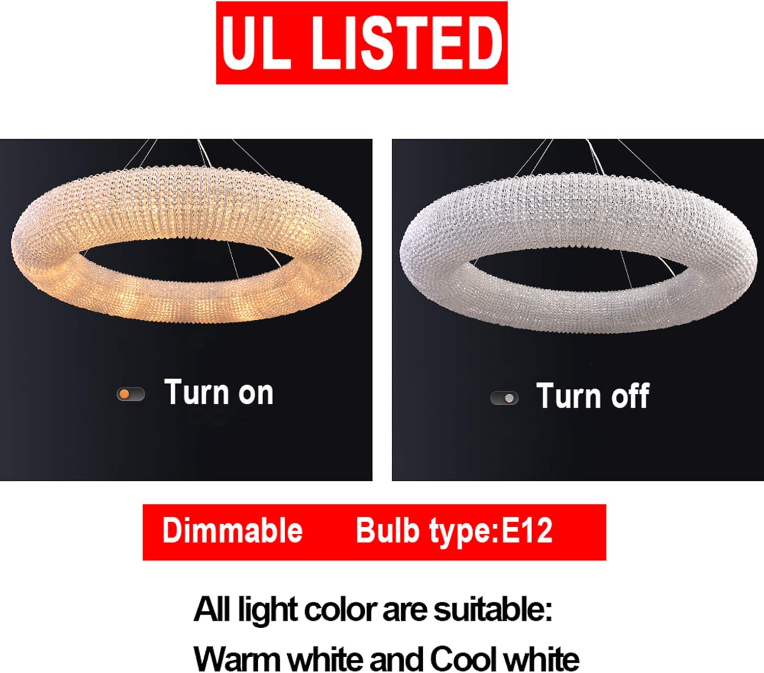 Crystal LED Pendant Chandelier with Stainless Steel Cable 5 Rings J707250