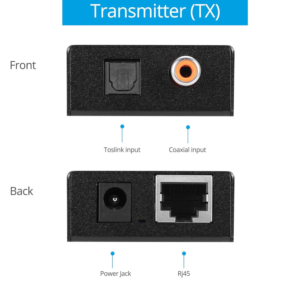 Coaxial Optical Toslink Digital Audio Extender Over CAT5e CAT6 Ethernet Balun Z9273