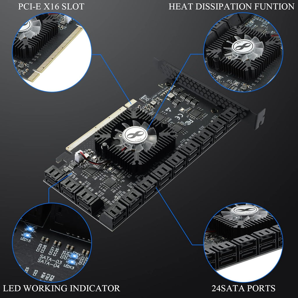 PCIE 16X SATA Card 24 Ports, 6 Gbit/s SATA 3.0 PCIe Card G12385