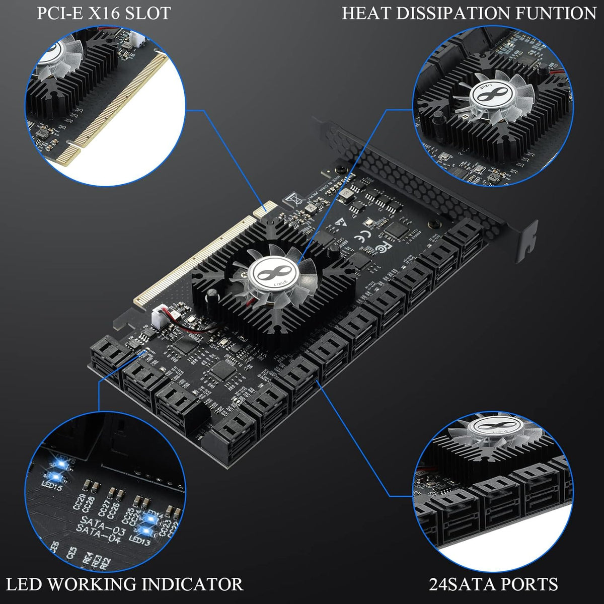 PCIE 16X SATA Card 24 Ports, 6 Gbit/s SATA 3.0 PCIe Card G12385