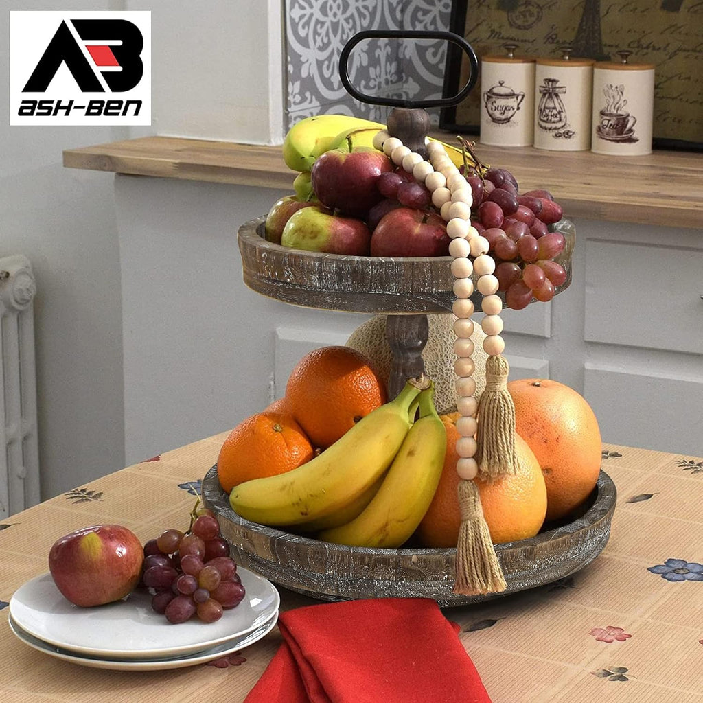 Two Tiered Rotating Wooden Tray with 10 Small & 13 Large Plates F188392