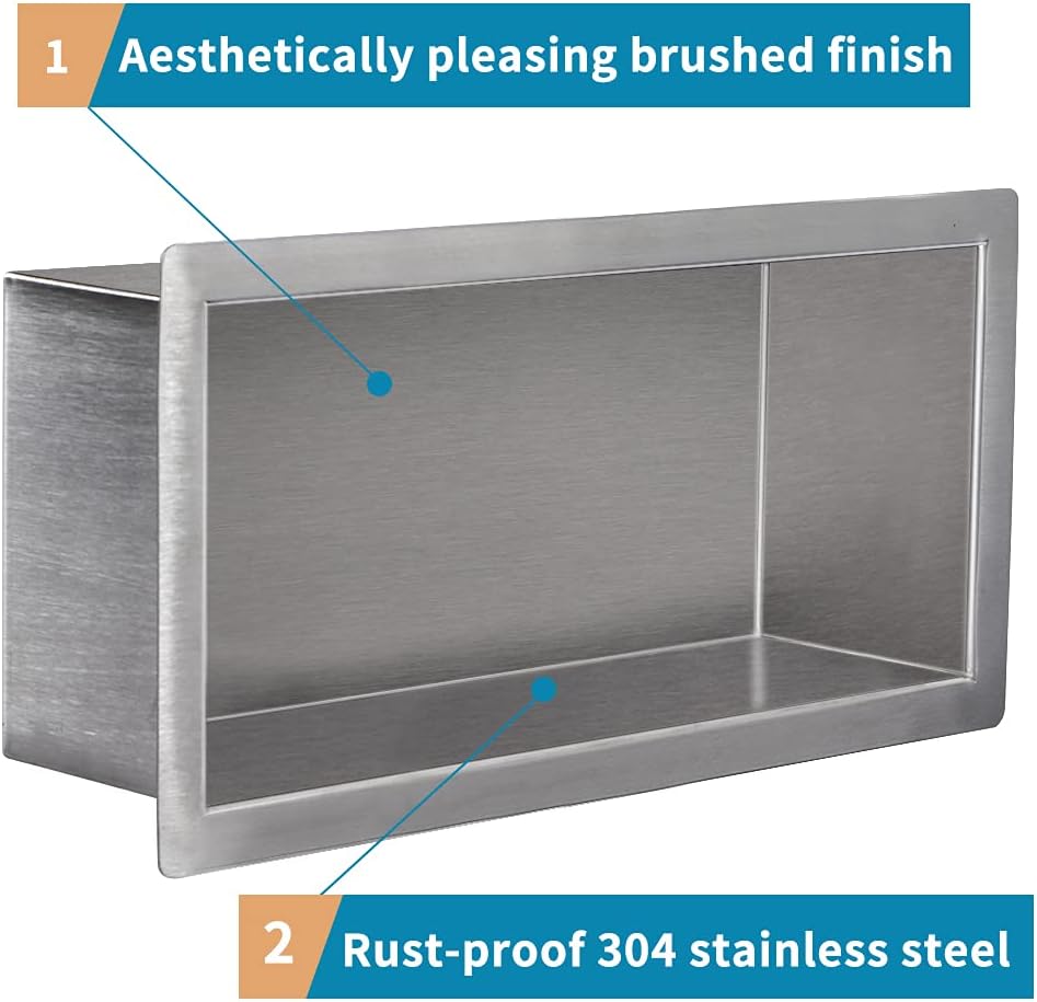 12×12 Brushed Stainless Steel Recessed Shower Caddy O649851