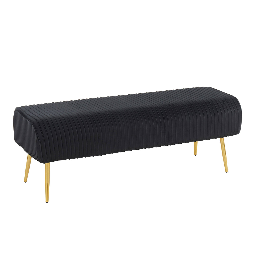 Silver Velvet and Gold Steel Pleated Bench U8512