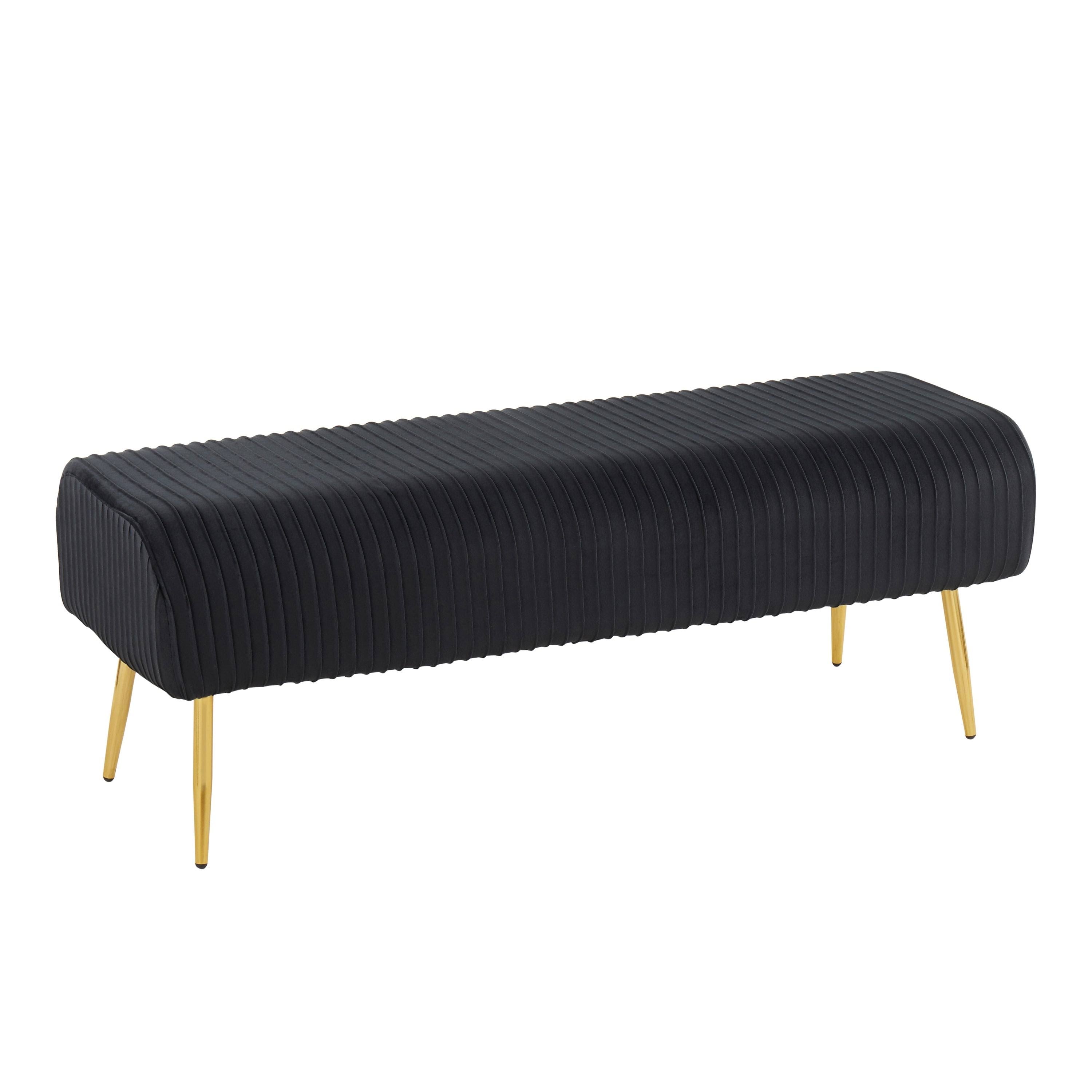 Silver Velvet and Gold Steel Pleated Bench U8512