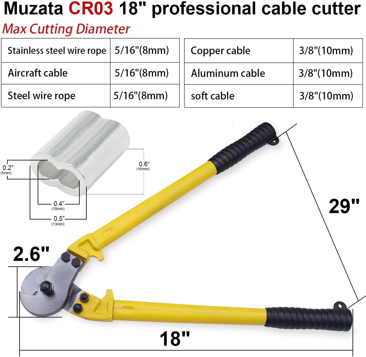 18 Hardened Cable Cutter, Chromium Vanadium Steel, with 10Pcs Ferrules V8655