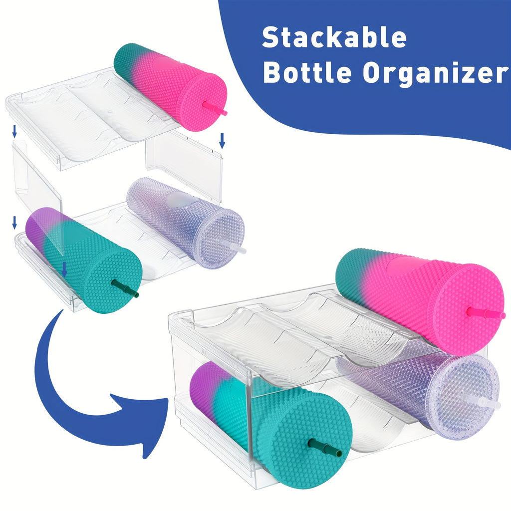 Clear Stackable Water Bottle Organizer - 4 Layers Plastic Holder P22411