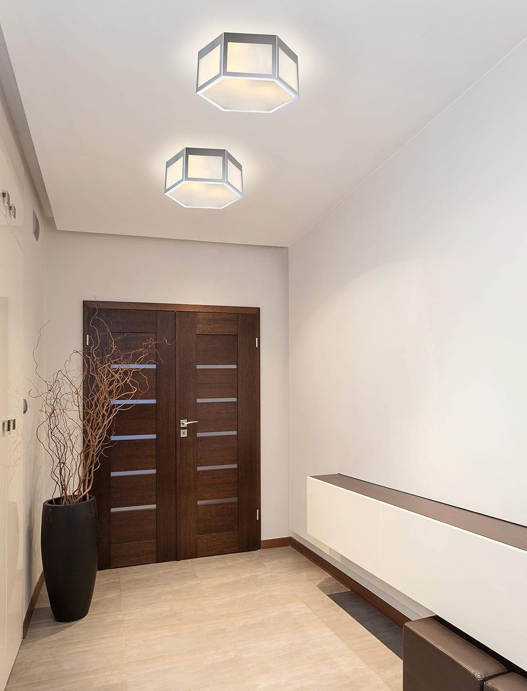15.75" Hexagon Metal Frosted Glass LED Flush Mount C48029