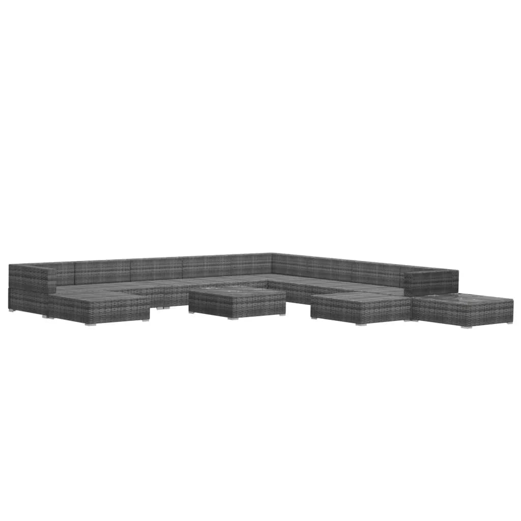 12 Piece Gray Poly Rattan Outdoor Sectional Sofa Set with Cushions E899