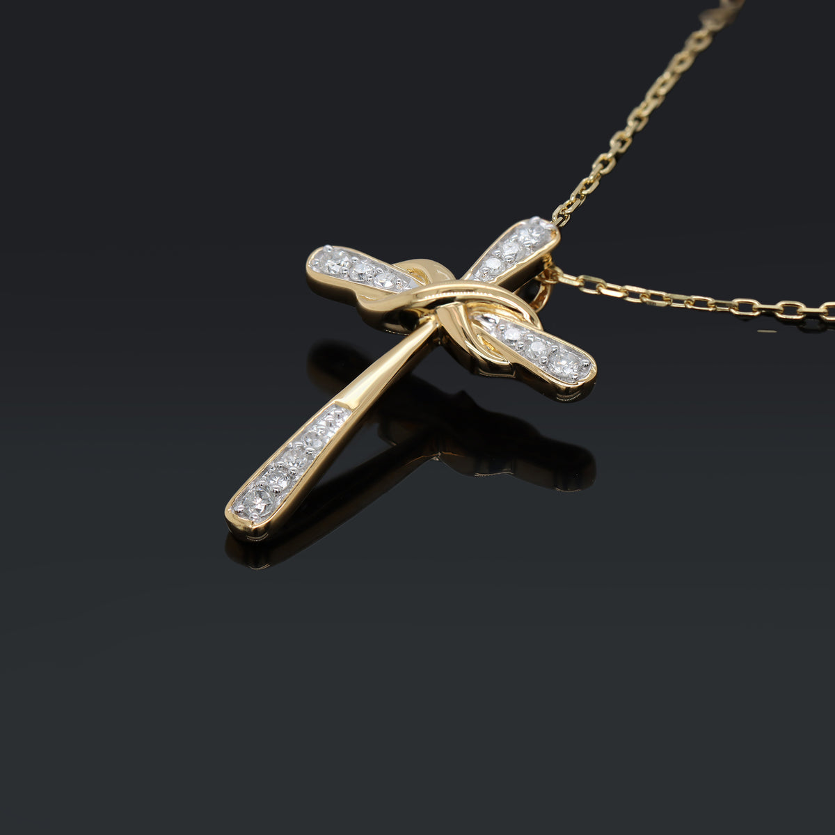 18K Yellow Gold Plated Diamond Cross Pendant Necklace W568