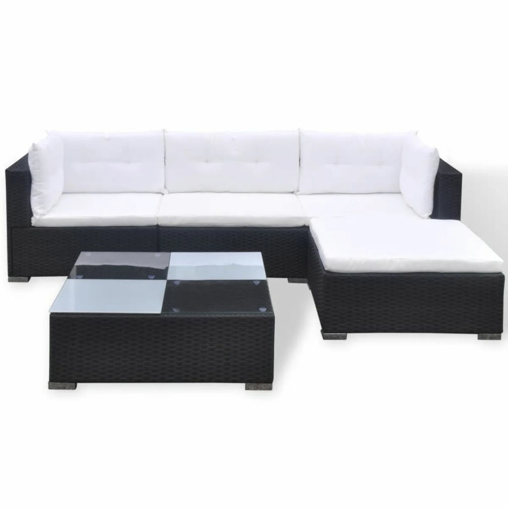 5 Piece Outdoor Sectional Sofa Lounge with Coffee Table and Ottoman Set Cushioned Poly Rattan E4655