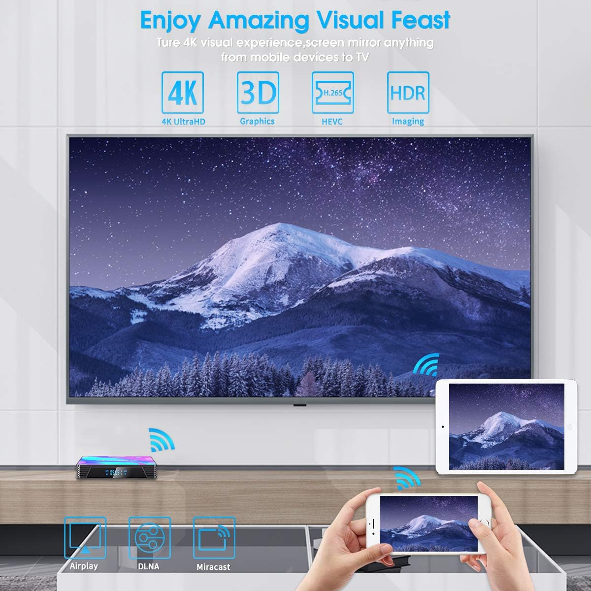 Android TV Box 4GB RAM 32GB ROM with Mini Wireless Backlit Keyboard, RK3318 Quad-Core 64 Bits Dual-WiFi 2.4GHz/5GHz BT 4.2 USB 3.0 3D 4K Pack of 2 M65196
