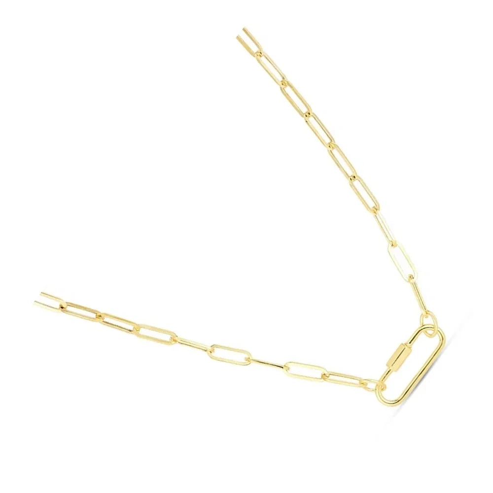 14k Yellow Gold Oval Paperclip Chain Necklace with Carabiner Clasp - 18" X5812