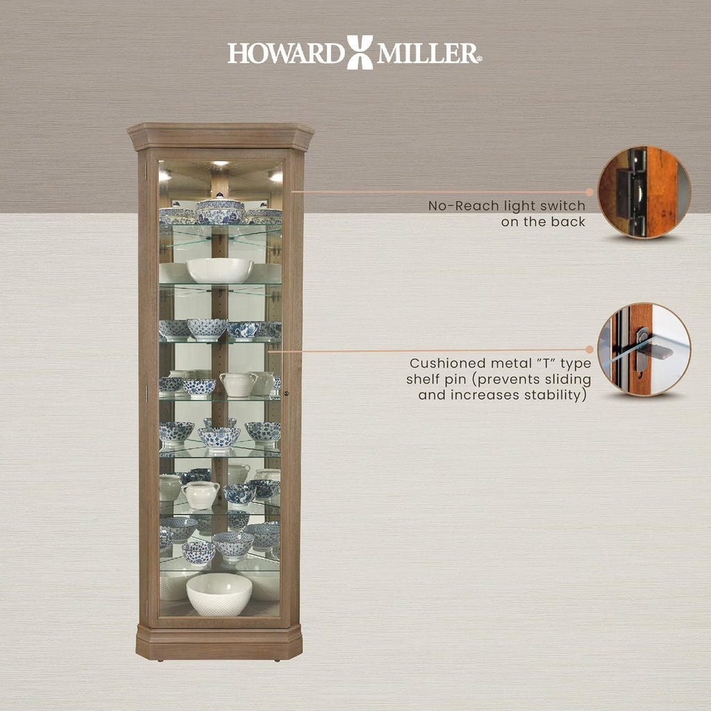 Aged Grey Curio Cabinet with Seven Glass Shelves H730956