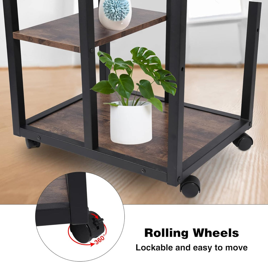 Brown 3 Tier Rolling Printer Cart with Storage L9552