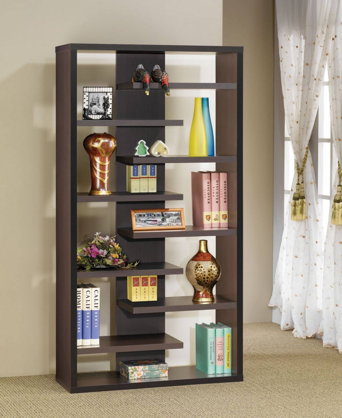 Open Brown Bookcase with 8 Shelves R543763