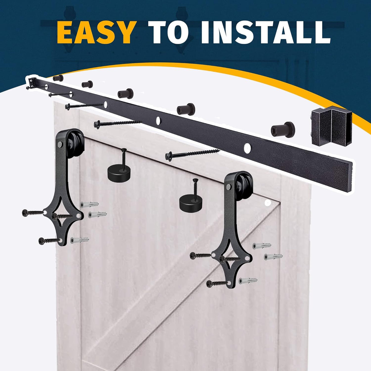 Black Sliding Barn Door Hardware Kit with Stamped Steel Rail Mount Hardware A3763