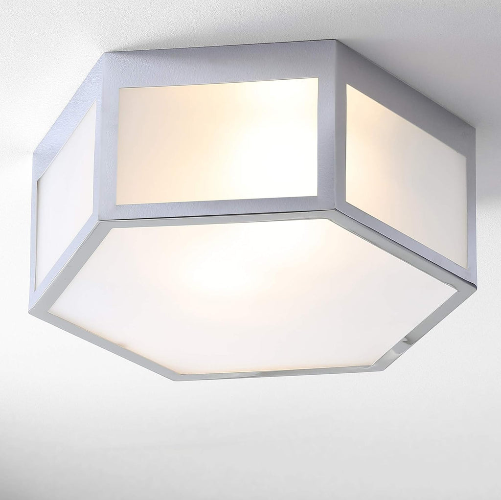 15.75" Hexagon Metal Frosted Glass LED Flush Mount C48029