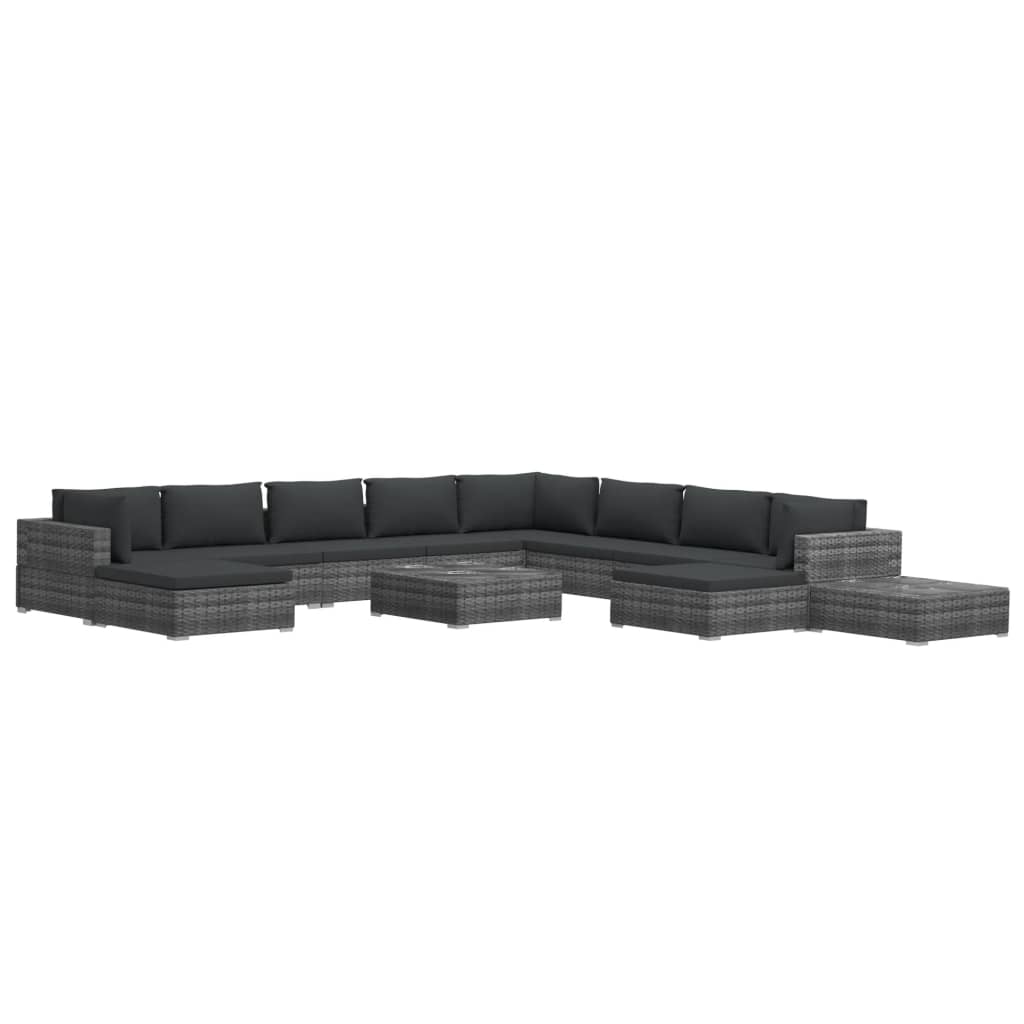12 Piece Gray Poly Rattan Outdoor Sectional Sofa Set with Cushions E899