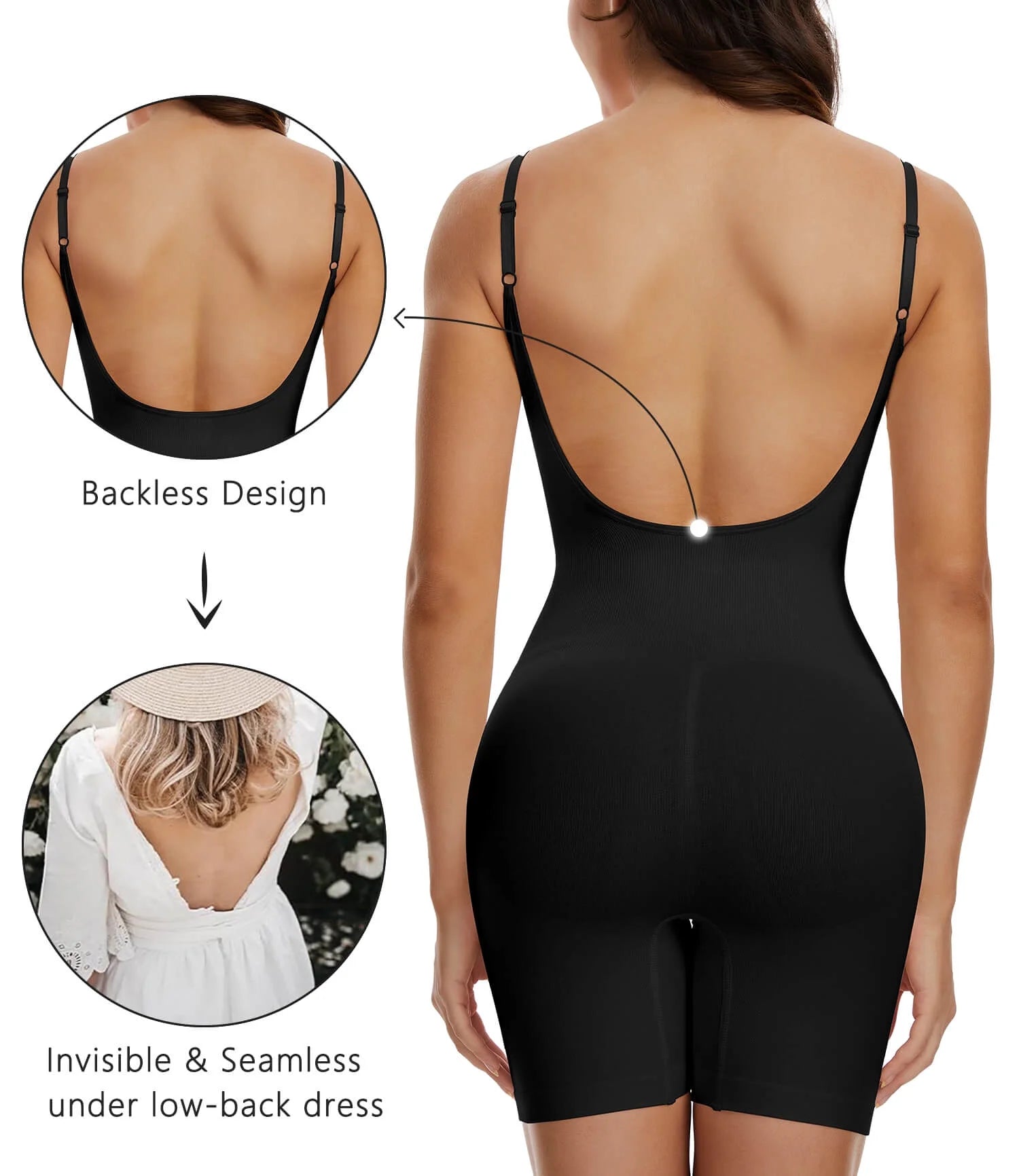 3 Packs Low Back Mid Thigh Bodysuit Shapewear H229555