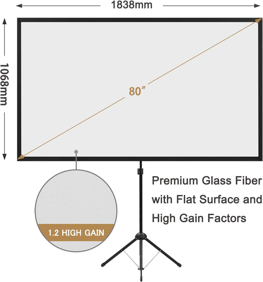 80 Inch 16:9 Portable Projector Screen with Stand V512