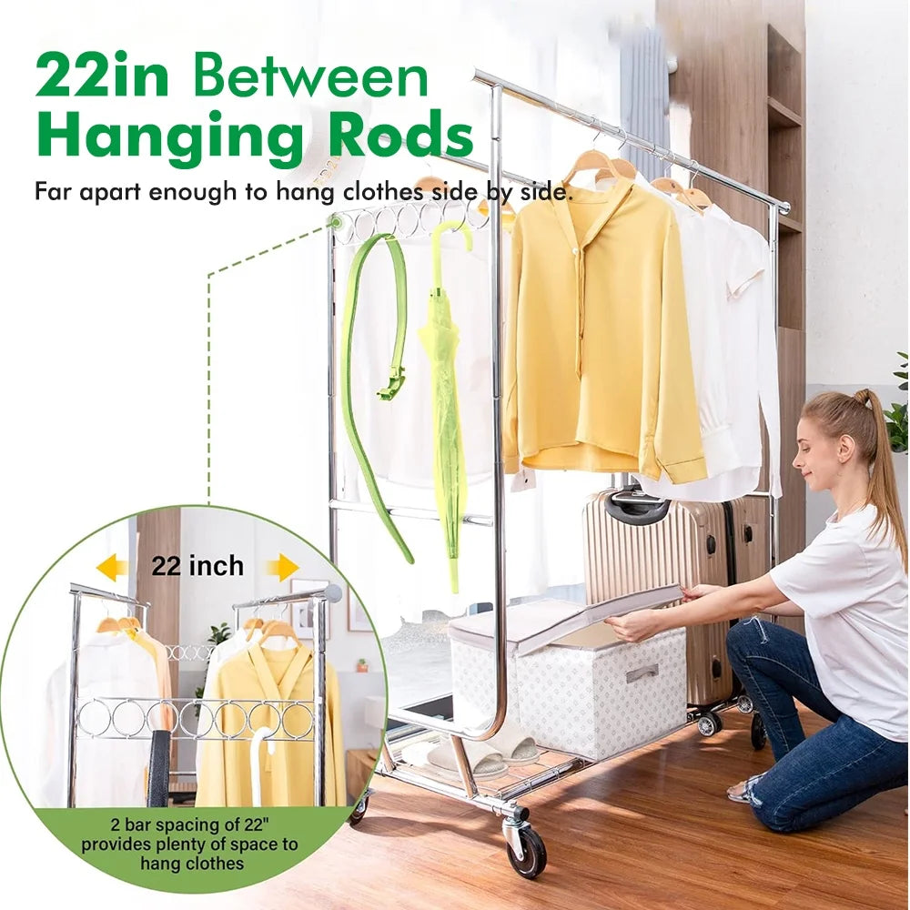 Heavy Duty Garment Rack with Shelves on Wheels K6342