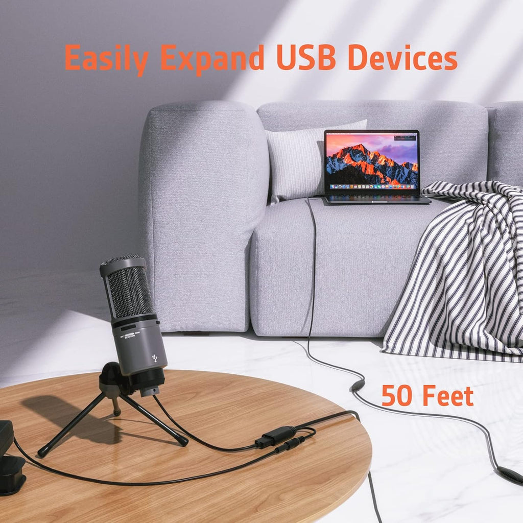 50 Feet Active USB 3.0 Male to Female Extension Cable with Power Adapter Z6378