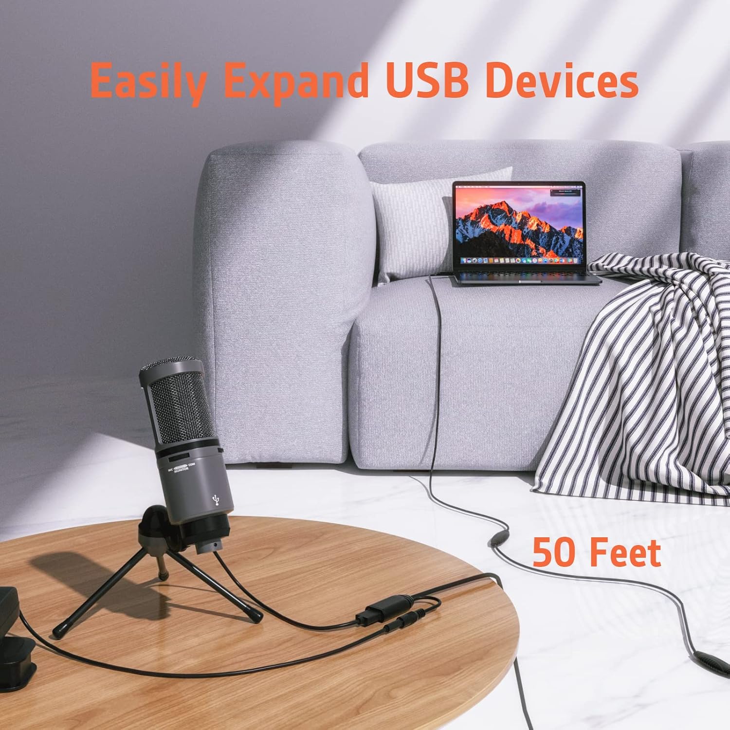 50 Feet Active USB 3.0 Male to Female Extension Cable with Power Adapter Z6378