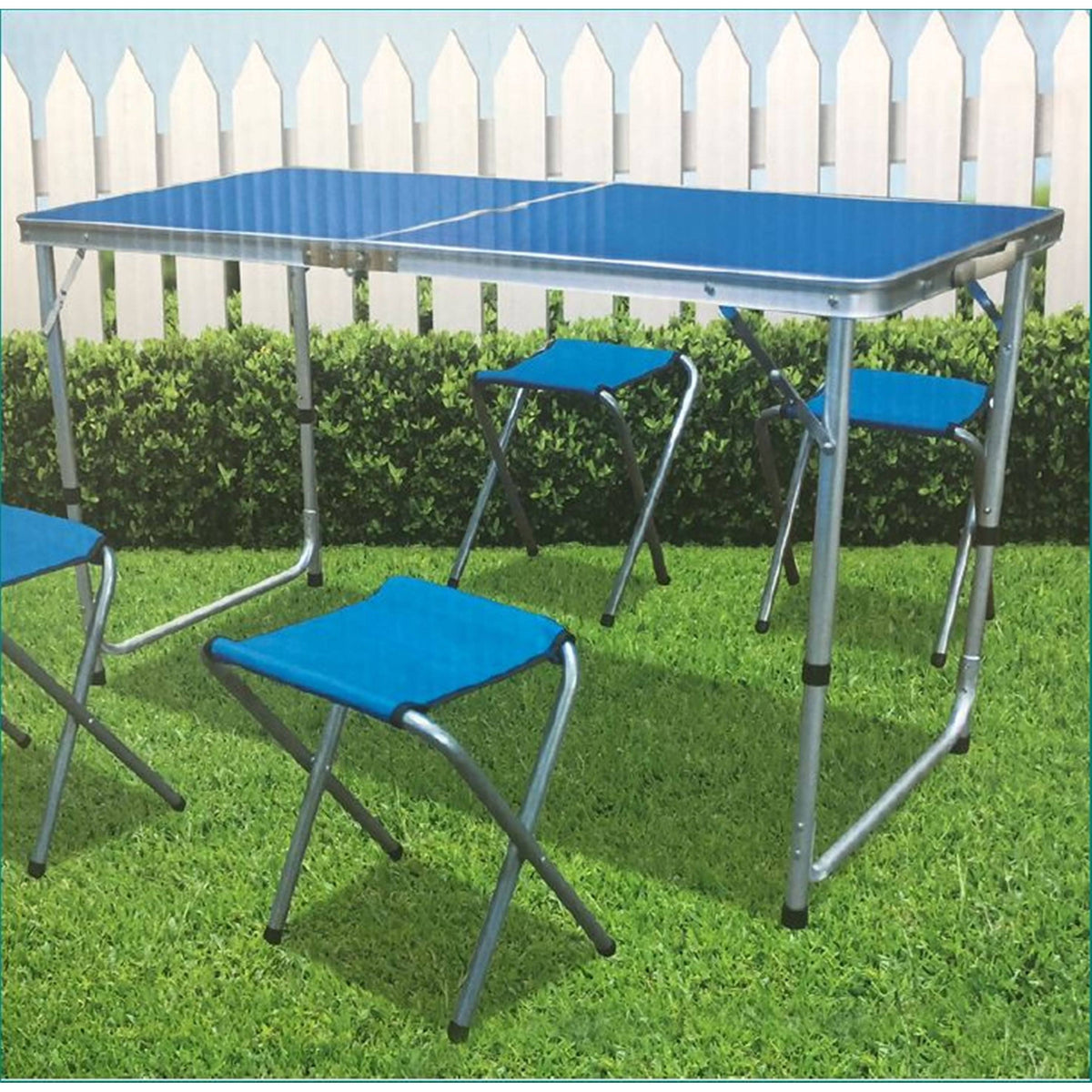 Foldable Camping Table with 4 Stools Blue 5-Piece Set P1666
