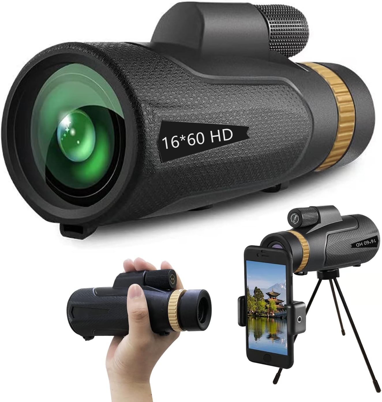 12~16X60 Waterproof HD Monocular Telescope with Tripod P5124