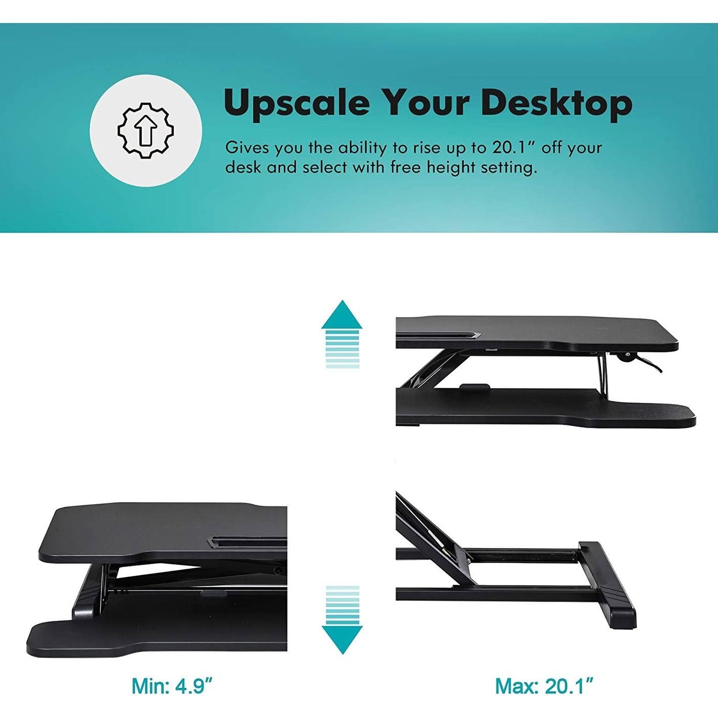 36x22 Height Adjustable Standing Desk Converter - Black W293679