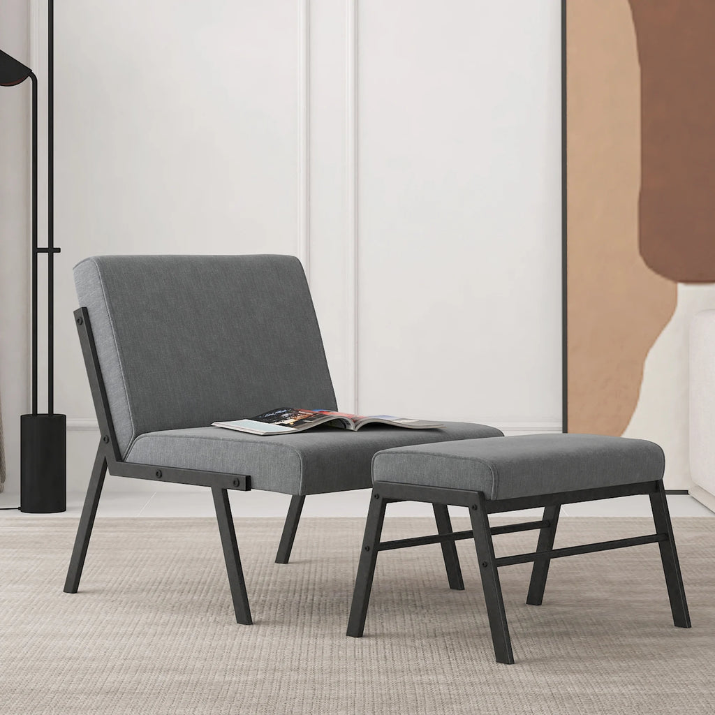 Modern Upholstered Accent Chair with Ottoman Linen Chair C58015
