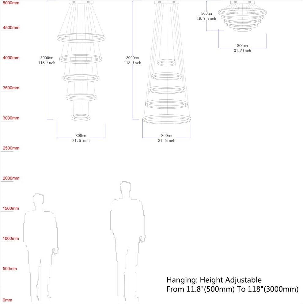 Crystal LED Pendant Chandelier with Stainless Steel Cable 5 Rings J707250