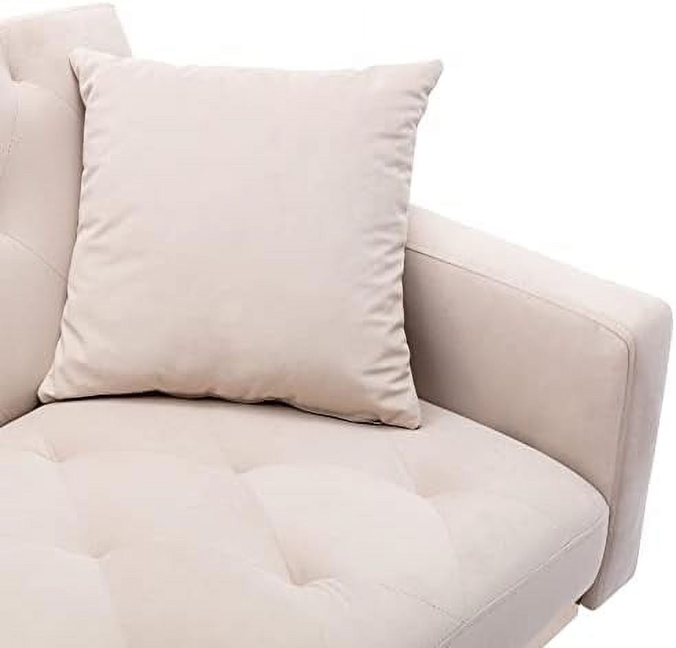 White Convertible Velvet Sofa Bed with 2 Pillows C196685