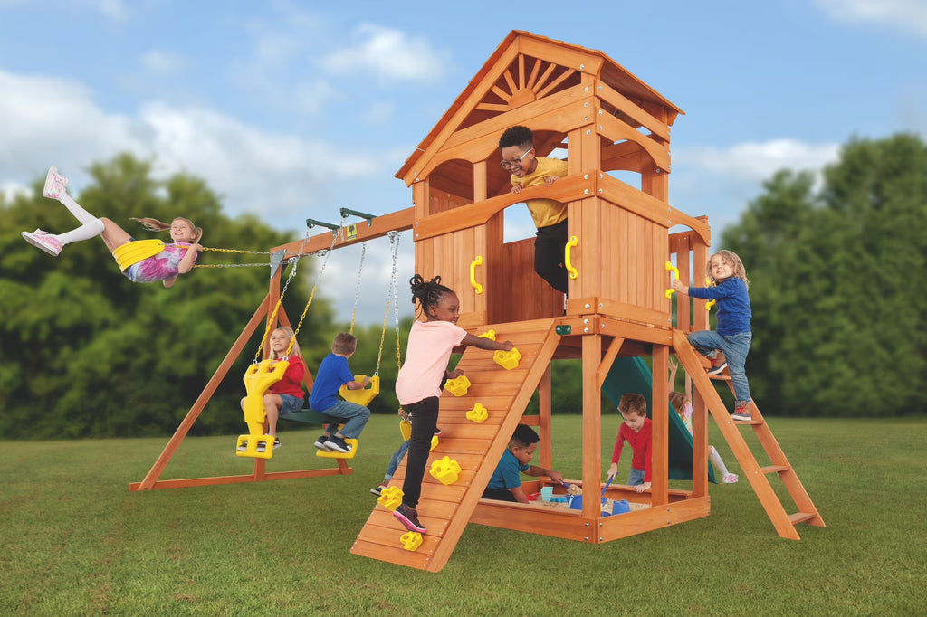 Wooden Playset with Slide and Swing I805179
