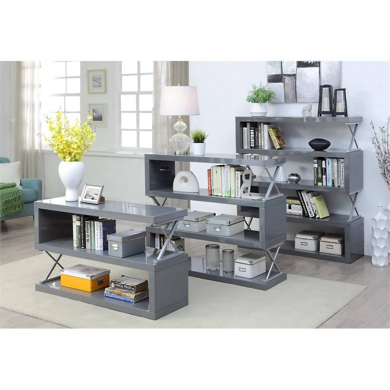 Glossy Gray Contemporary Bookcase N633960