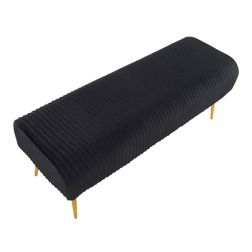 Silver Velvet and Gold Steel Pleated Bench U8512
