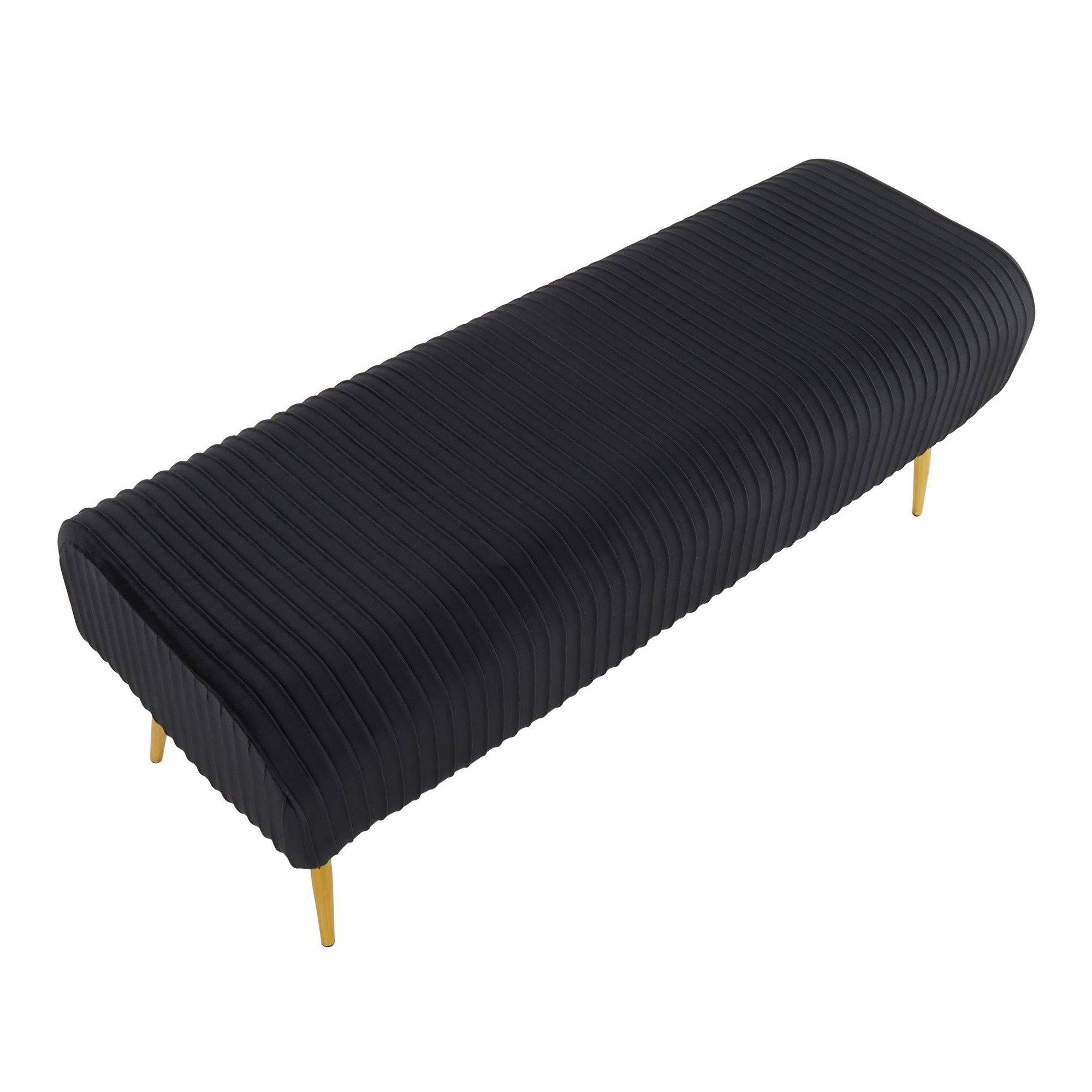 Silver Velvet and Gold Steel Pleated Bench U8512