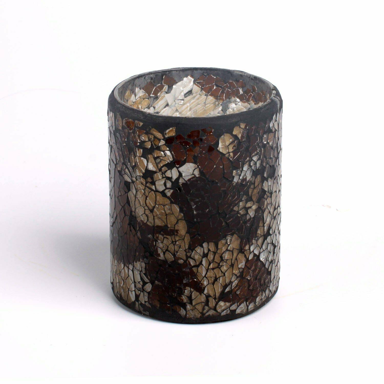 Brown Mosaic Flameless LED Pillar Candle with Timer V11951